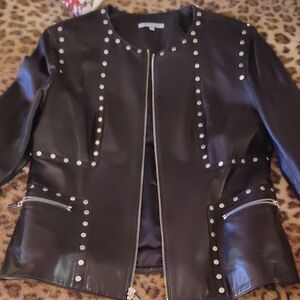 Anne Klein Black Studded Leather Jacket